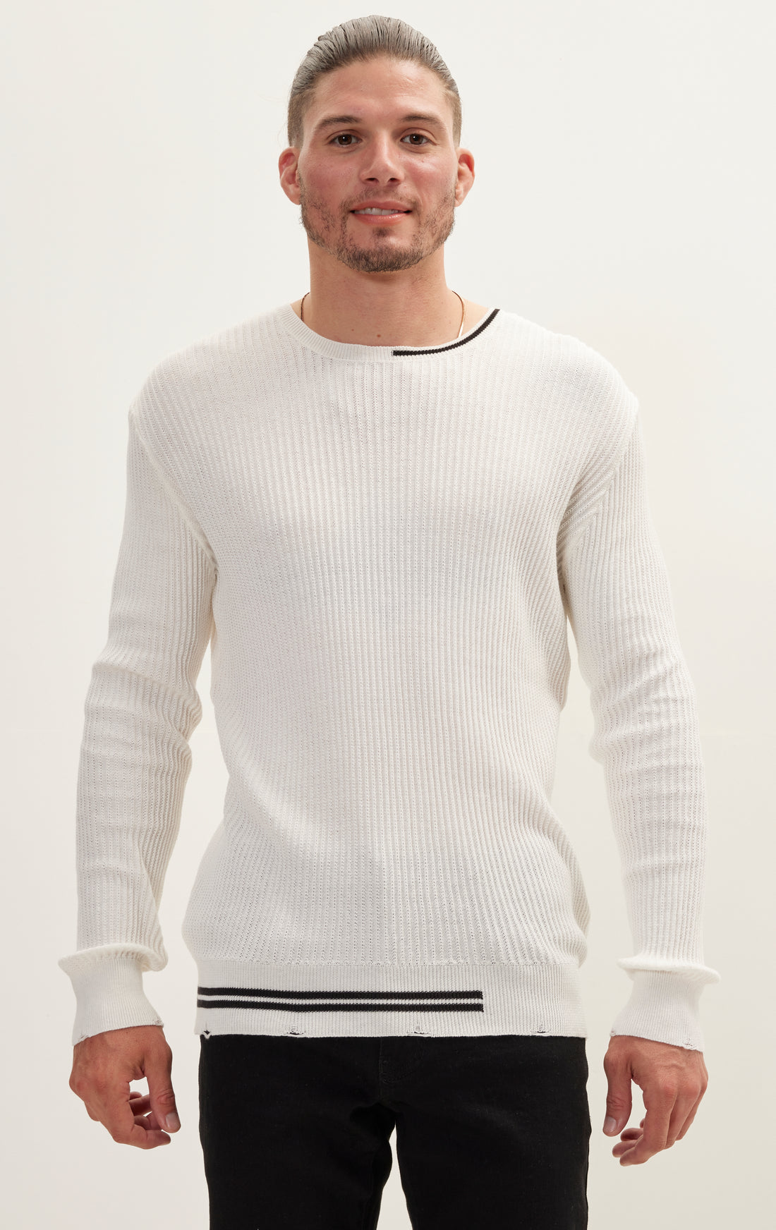 Half Striped Sweater - White