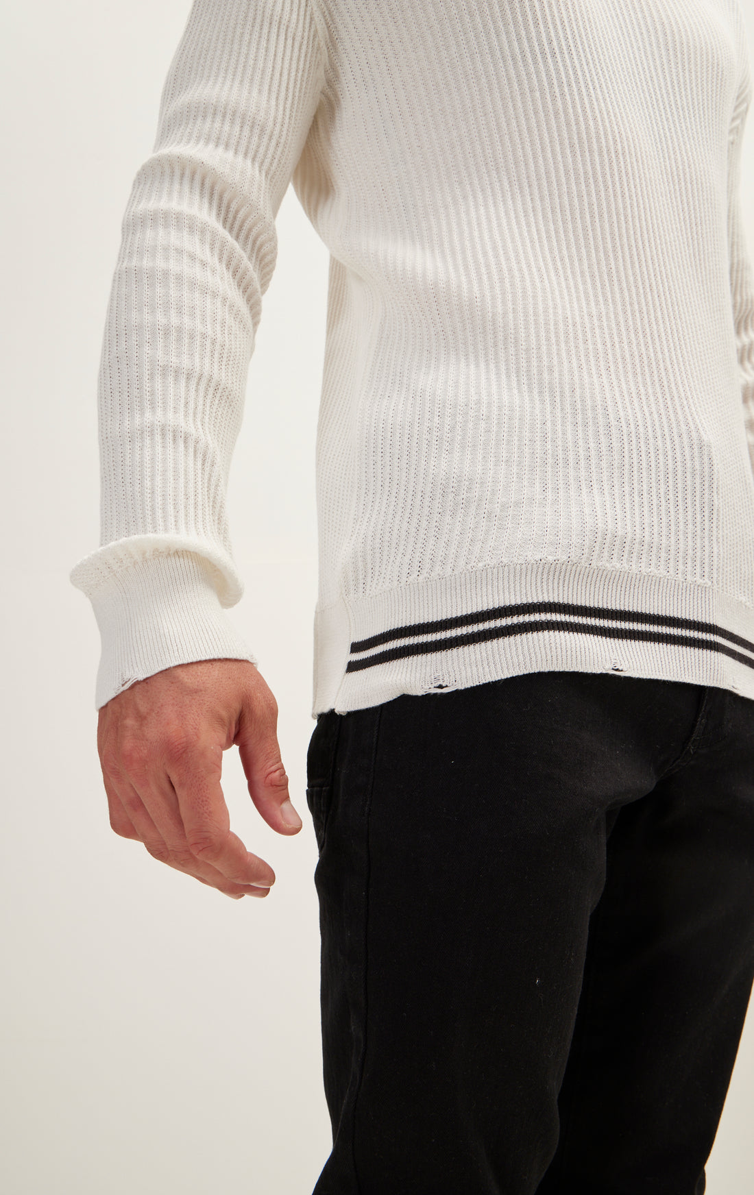 Half Striped Sweater - White