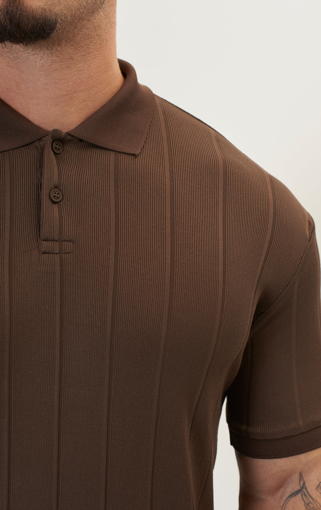 Fine Ribbed Polo Shirt - Brown