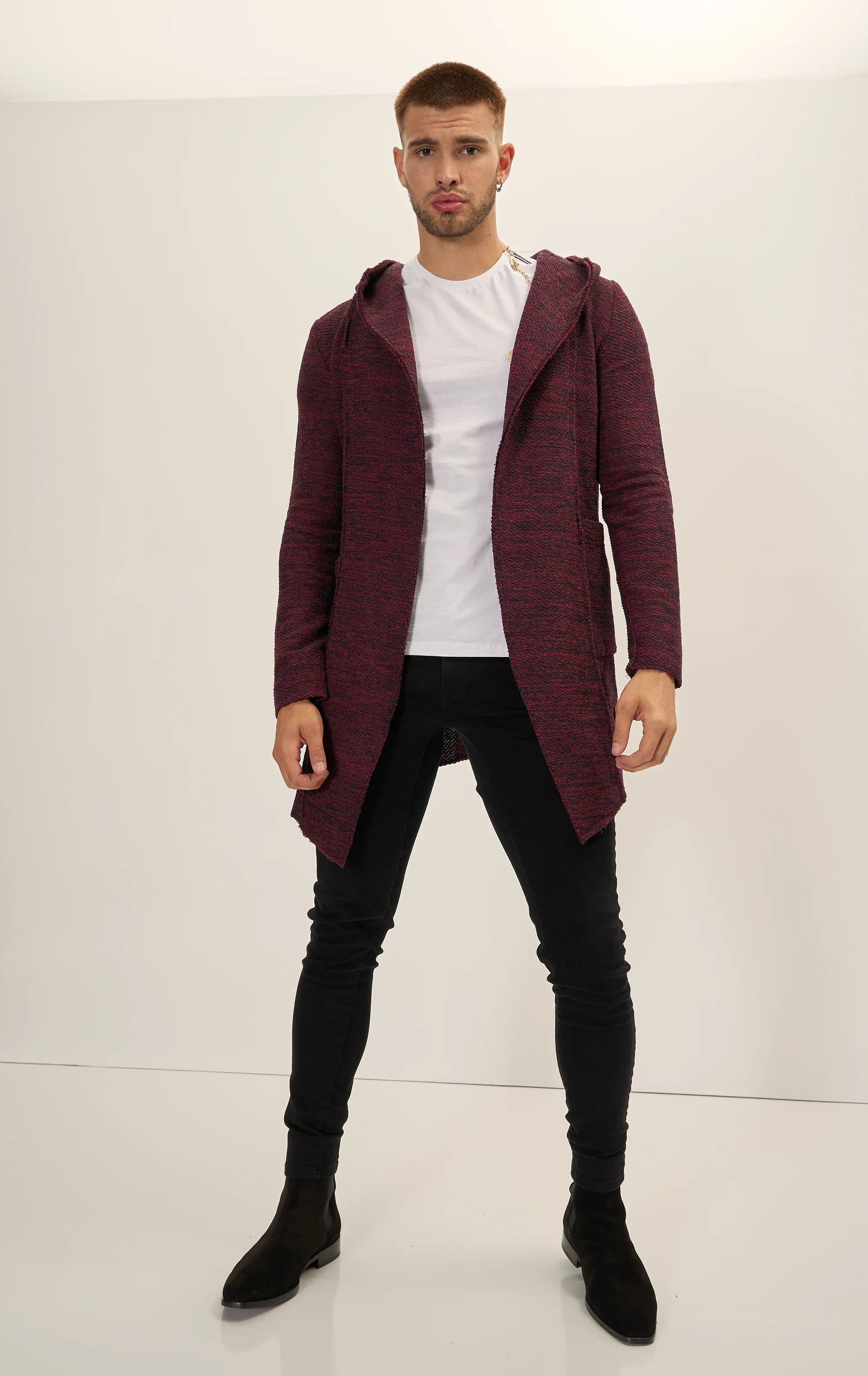Burgundy 2025 hooded cardigan