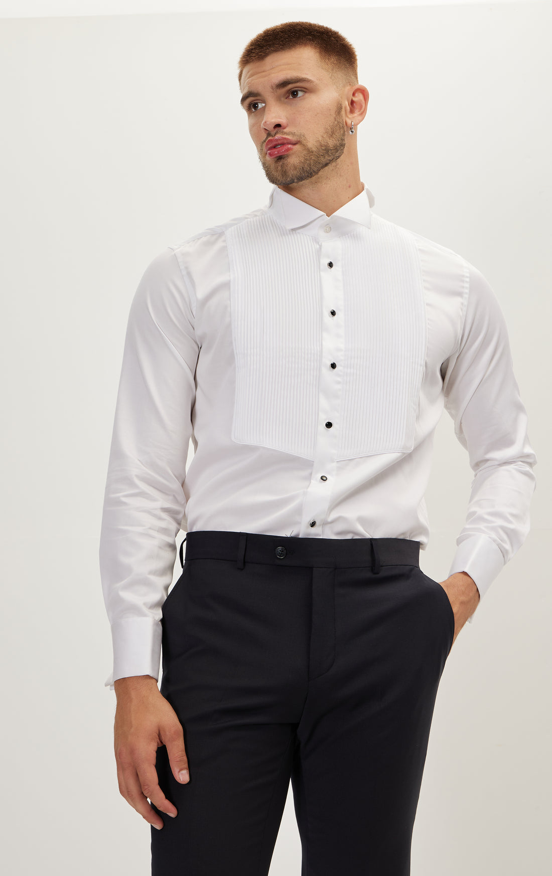 Camicia collo plissettato con punta ad ala - Bianco Bianco