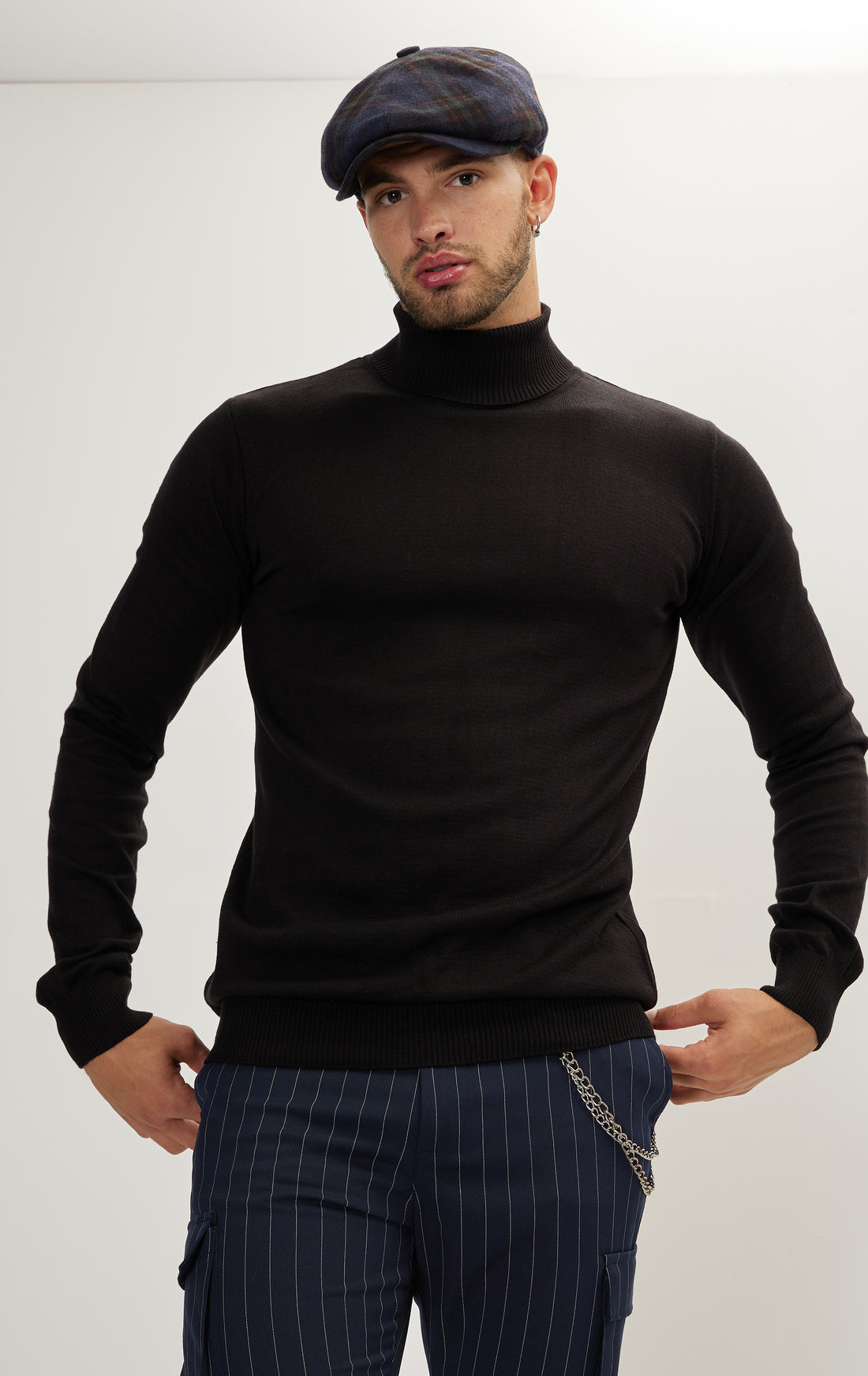 Roll Neck Knit Sweater - Black