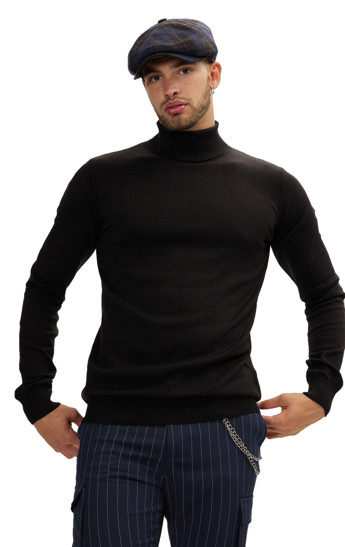 Roll Neck Knit Sweater - Black