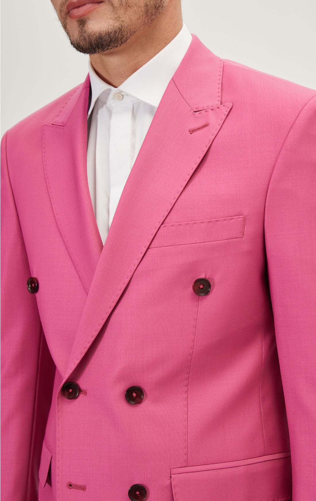 Super 120S Merino Wool Double Breasted Suit - Raspberry Pink Ish Red