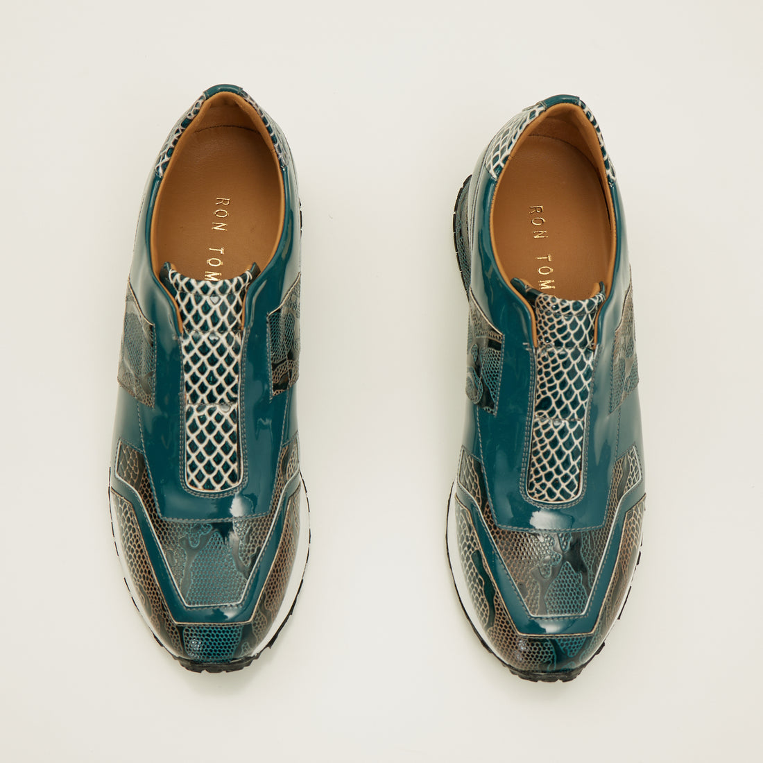 Leather Embossed Snakeskin Sneakers - Green Beige