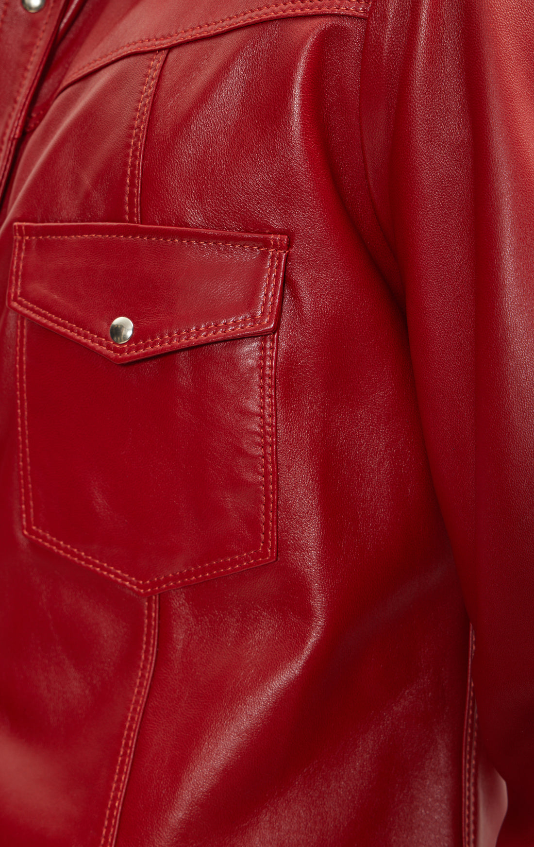 Genuine Lambskin Leather Shirt - Red