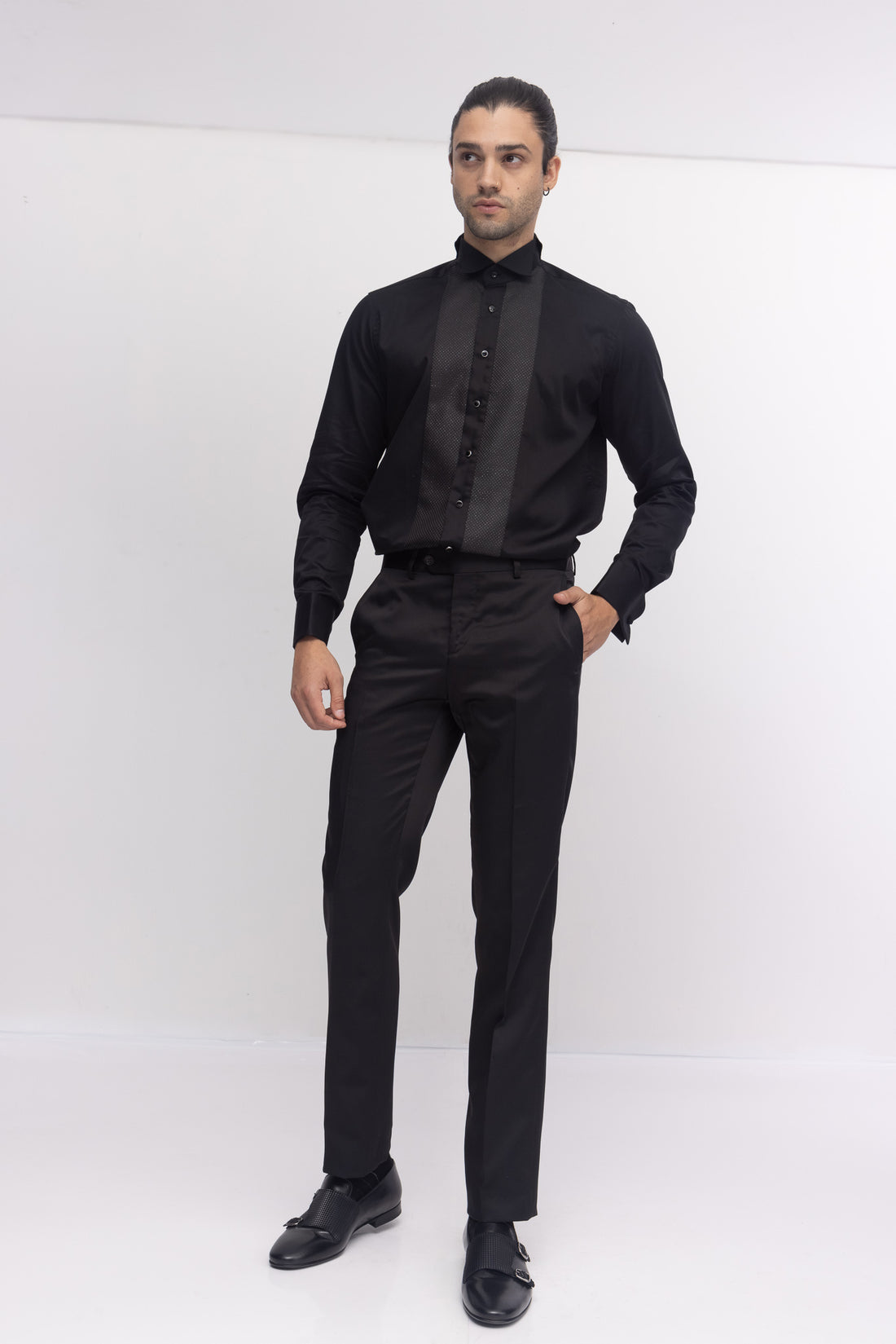 Pique Bib Tuxedo Shirt - Black Black - Ron Tomson
