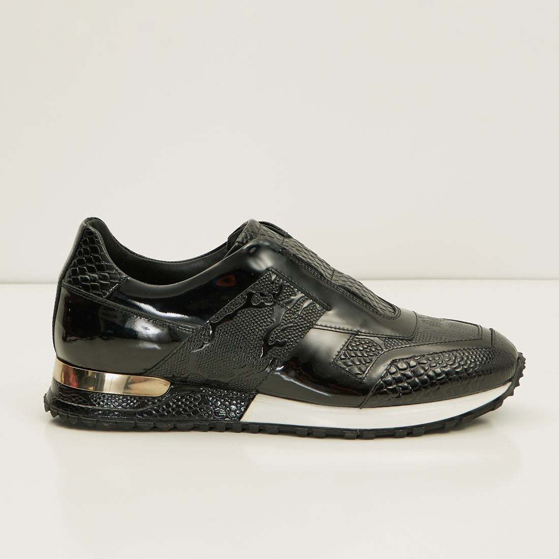 Leather Embossed Snakeskin Sneakers - Black Black