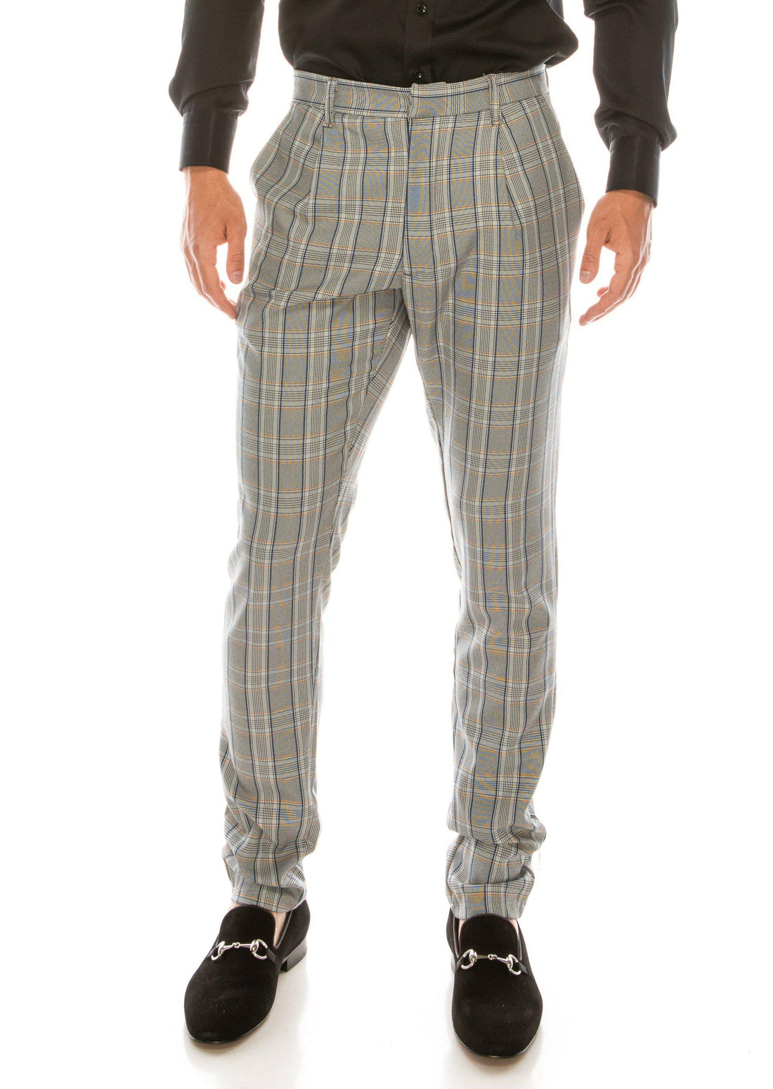 Patterned Slim Fit Casual Trouser- GREY MUSTARD - Ron Tomson