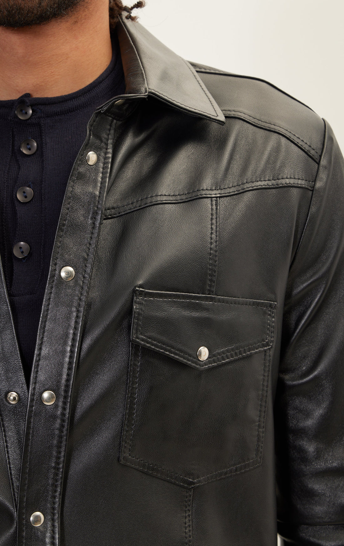 Genuine Lambskin Leather Shirt - Black
