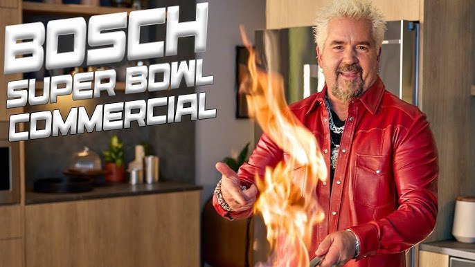 Guy Fieri in red leather Ron Tomson for the Bosch Super Bowl ad