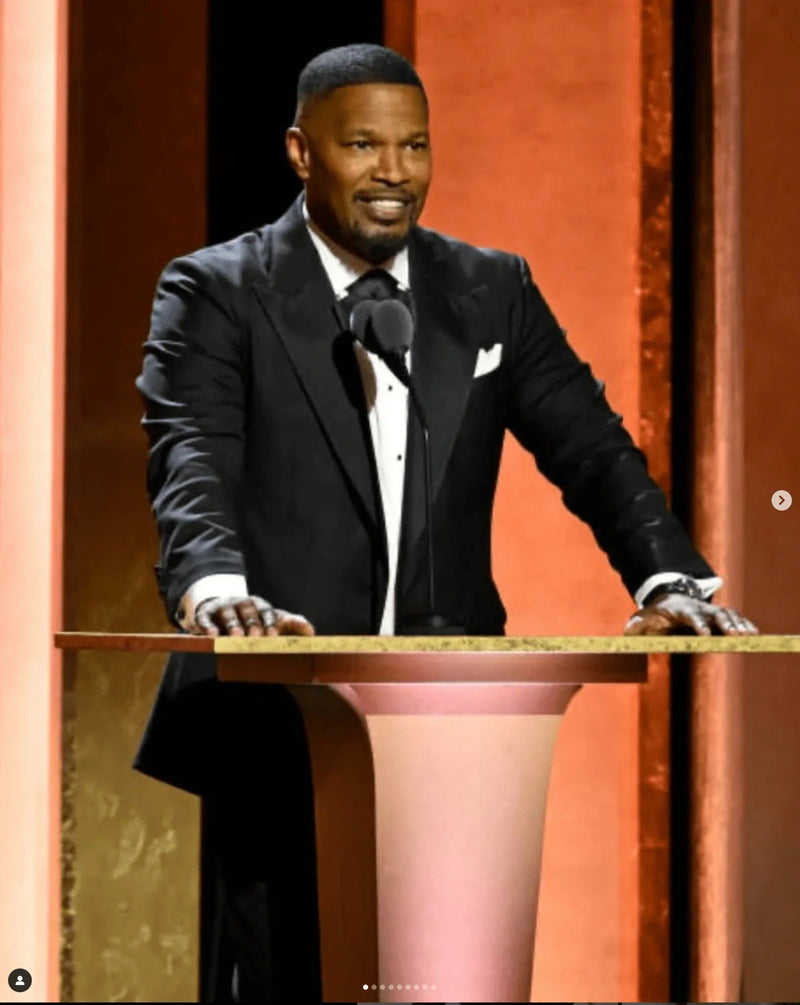 Jamie Foxx wearing a Ron Tomson Pleated Wing Tip Collar Shirt at the American Black Film Festival