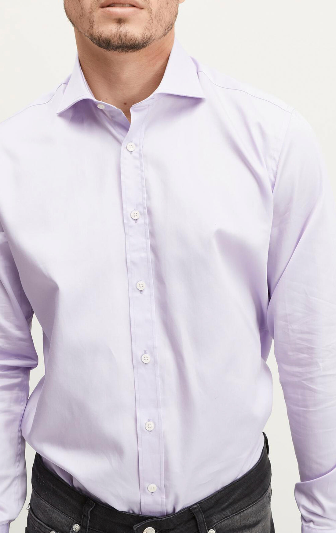 Pure Cotton Spread Collar Fitted Dress Shirt - Lavender
