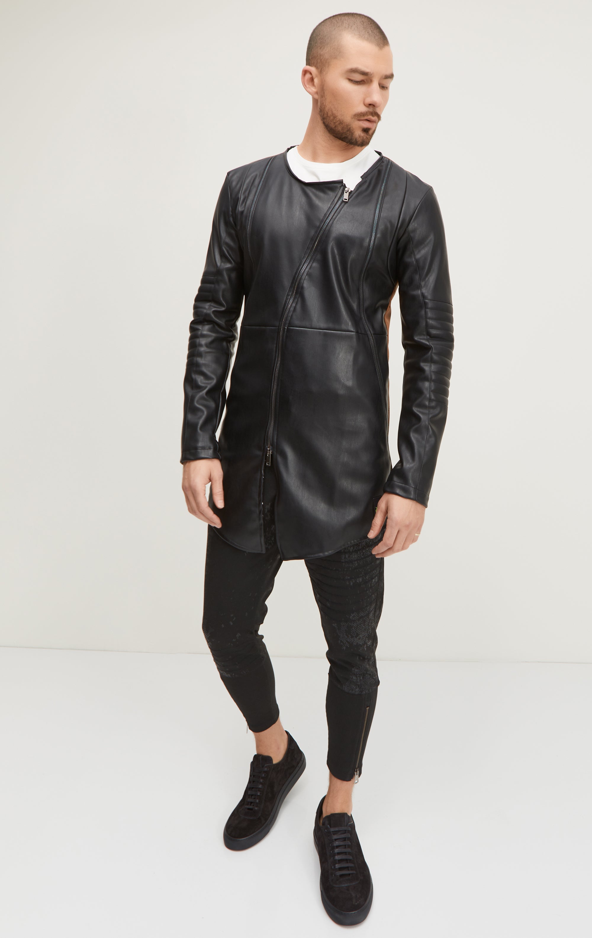 Длинная кожаная куртка из двух частей