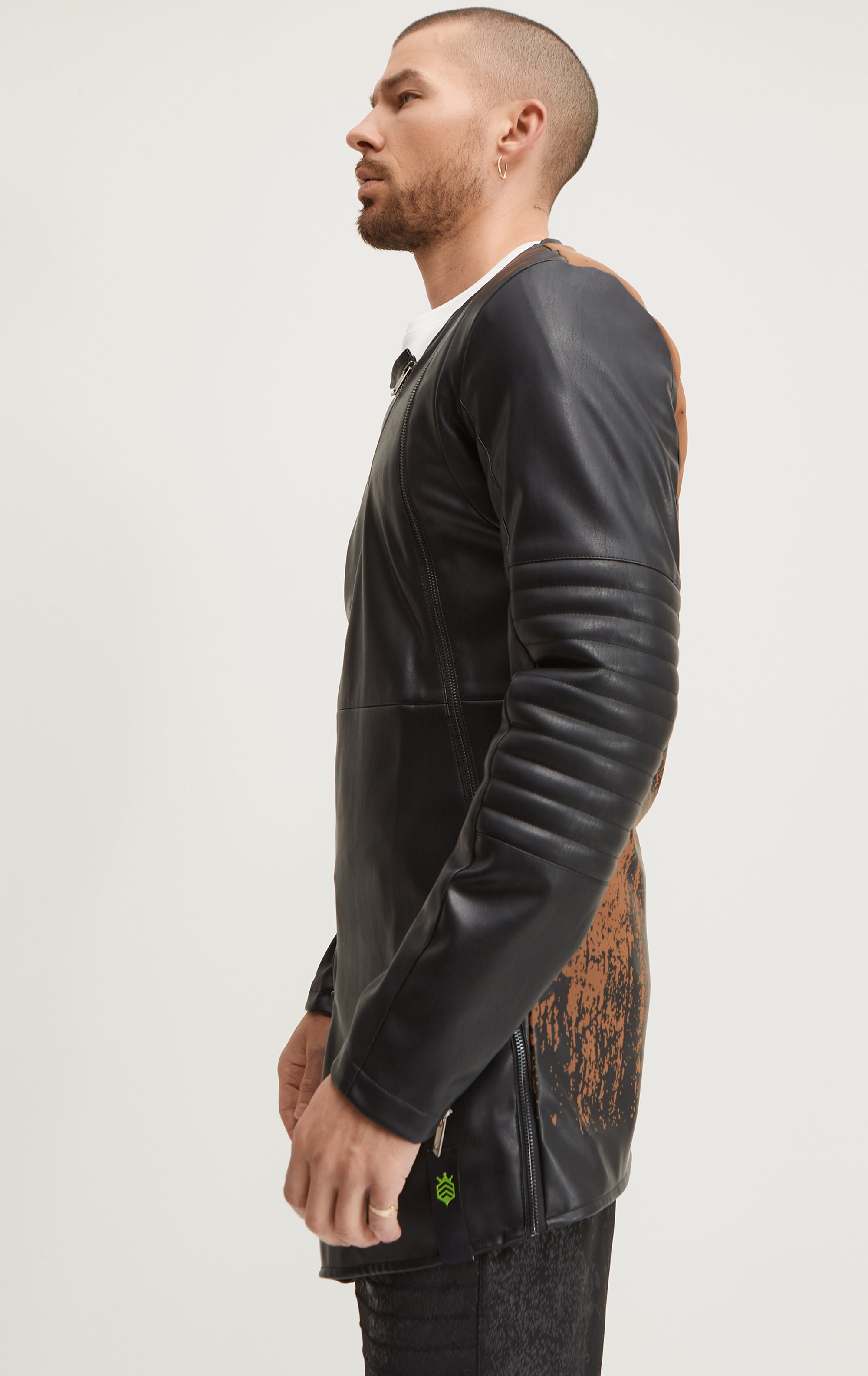 Длинная кожаная куртка из двух частей