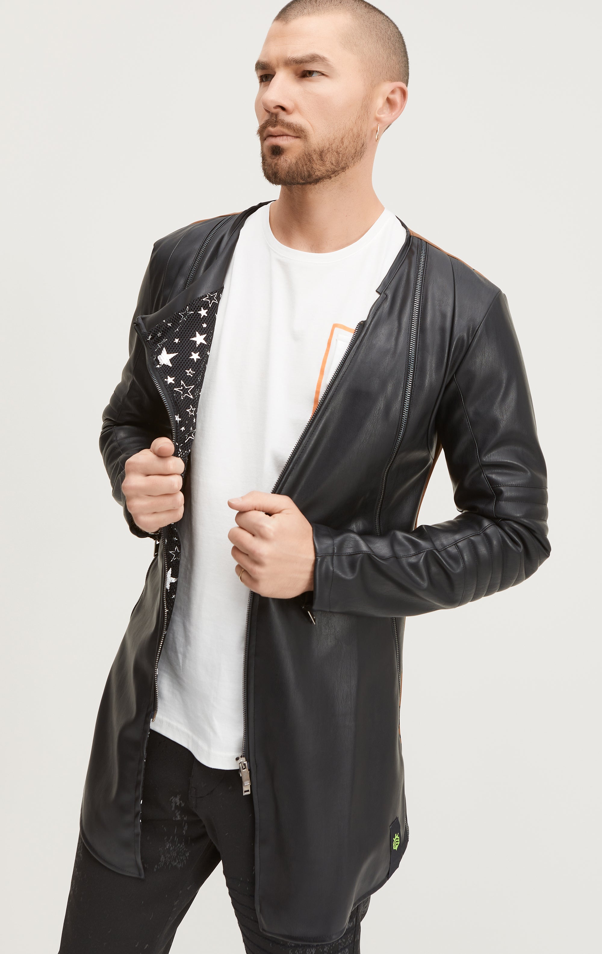 Длинная кожаная куртка из двух частей