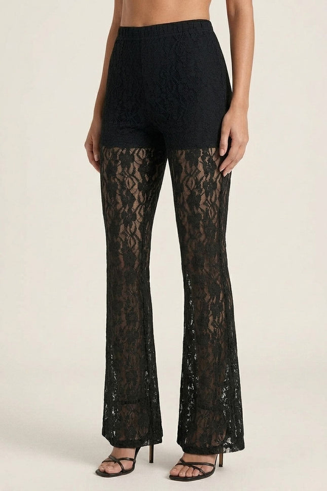 Allover Lace Flare Pants - Black - Angle