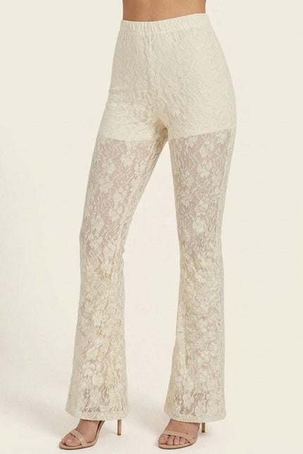 Lace Flare Pants - Beige - Angle