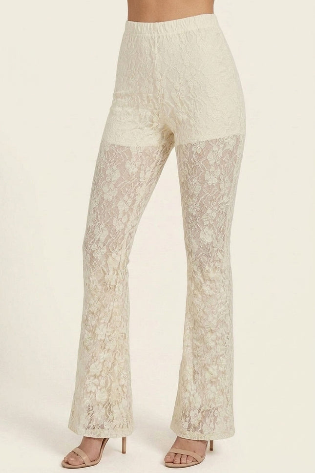Lace Flare Pants - Beige - Angle