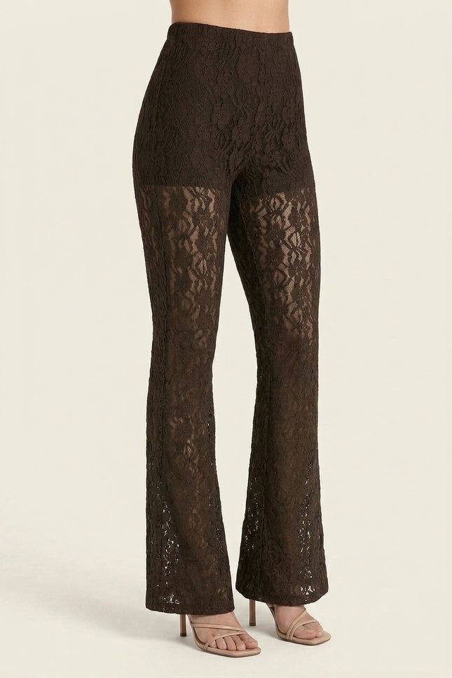 Allover Lace Flare Pants - Brown - Angle