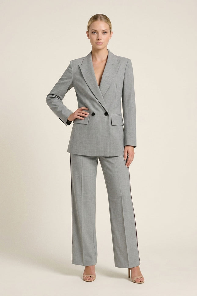 Pinstripe Double-Breasted Wool Suit - Grey - Front