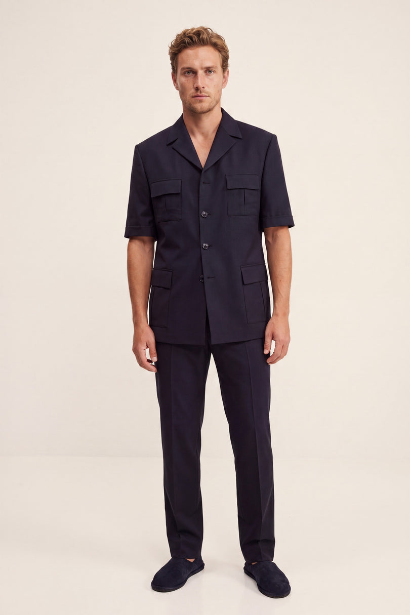 Short Sleeve Safari Suit - Navy