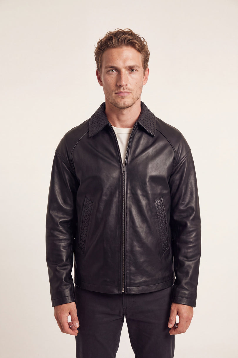 Woven Collar Blouson - Black