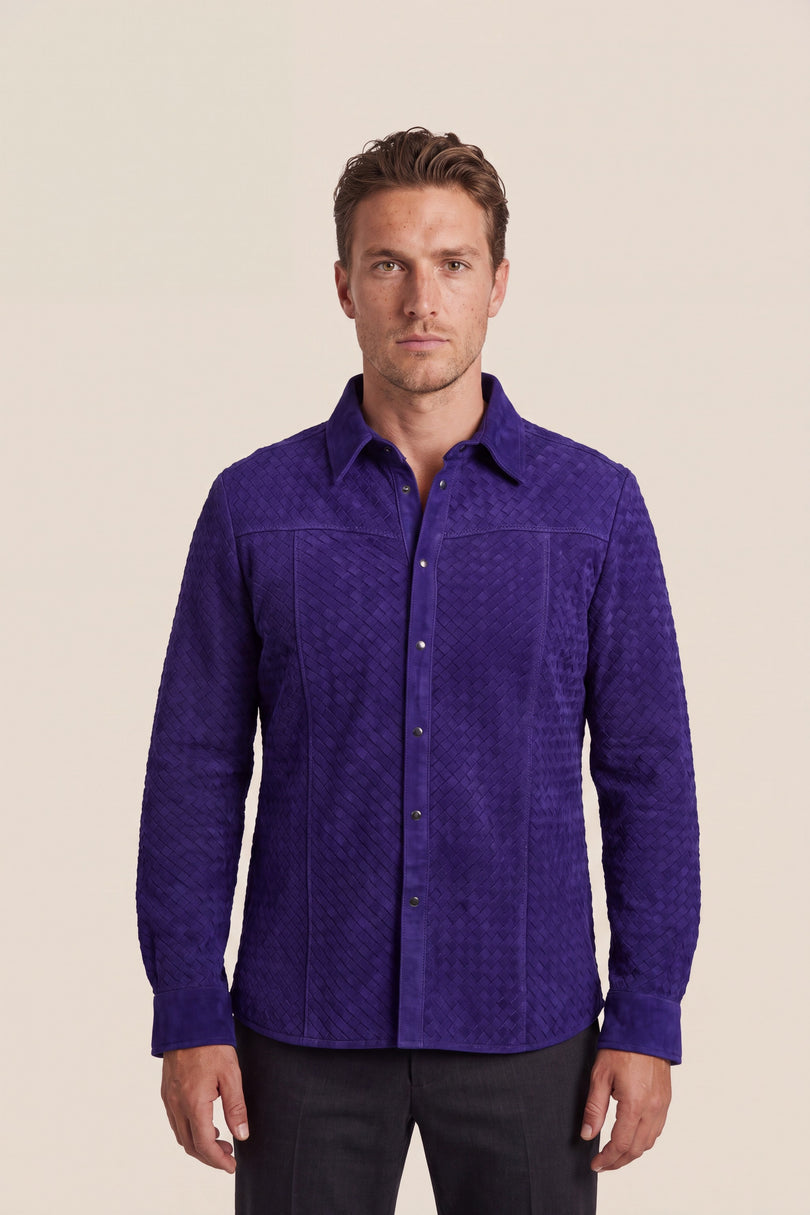 Men's Woven Leather Shirt - Cobalt