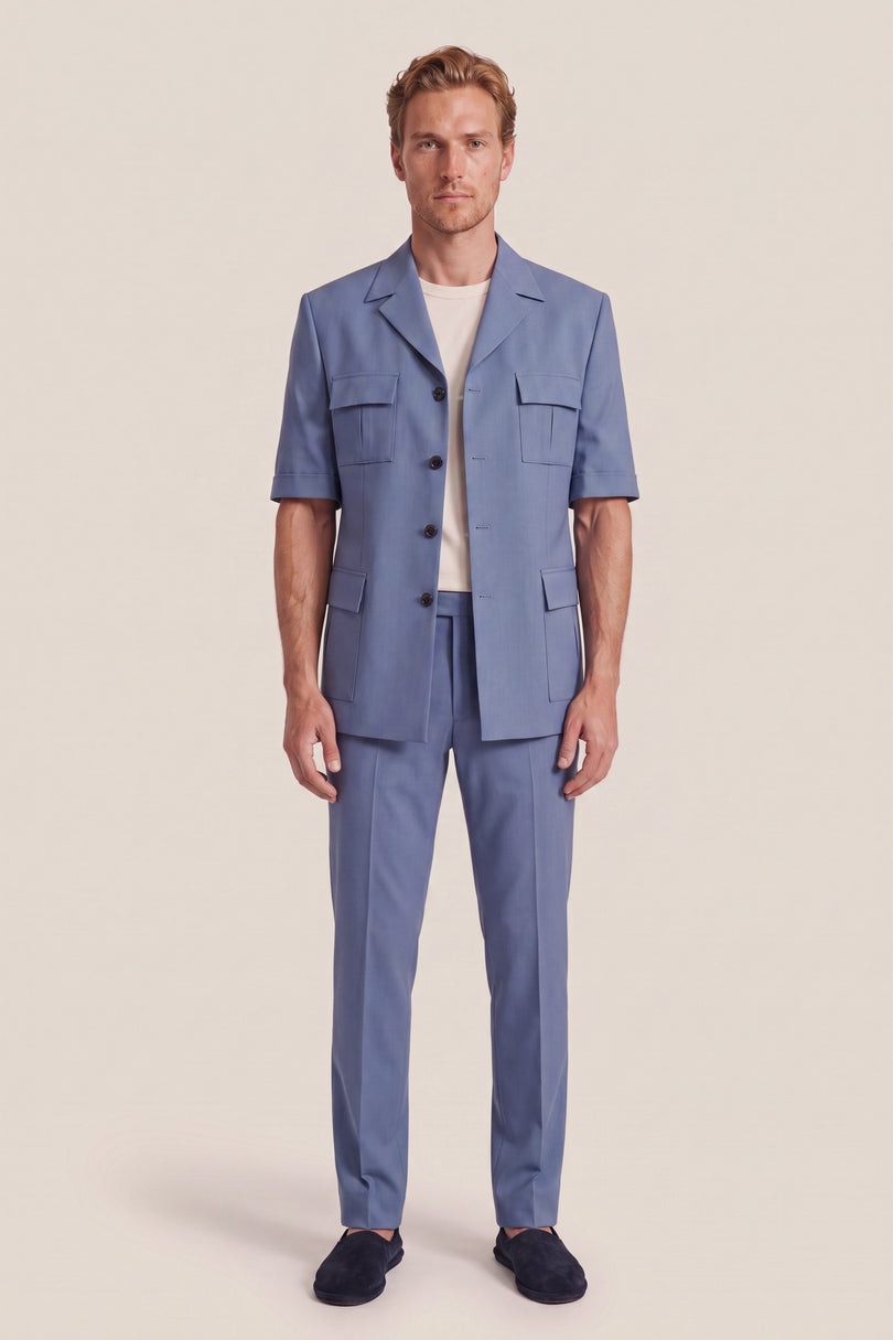 Short Sleeve Safari Suit - Light Blue
