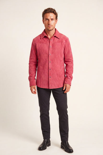 Men's Woven Leather Shirt - Pink