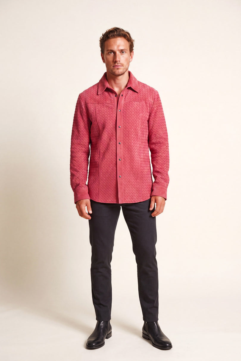 Men's Woven Leather Shirt - Pink