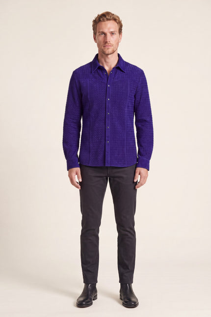 Men's Woven Leather Shirt - Cobalt