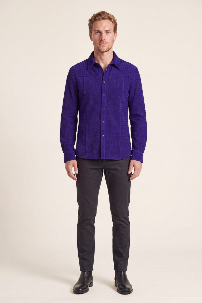 Men's Woven Leather Shirt - Cobalt