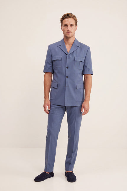 Short Sleeve Safari Suit - Light Blue