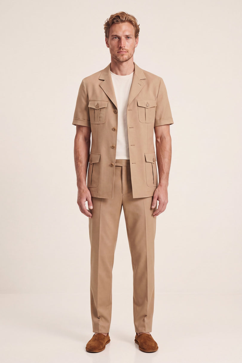 Short Sleeve Safari Suit - Tan