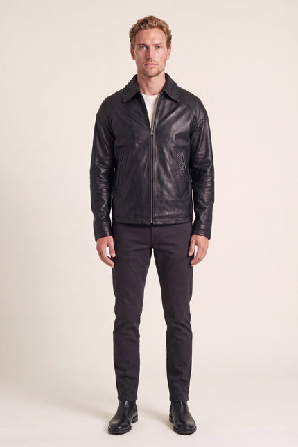 Woven Collar Blouson - Black