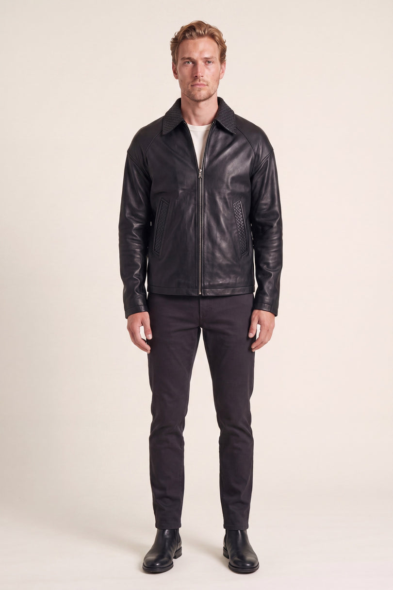 Woven Collar Blouson - Black