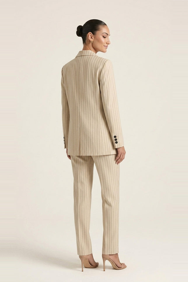 Pinstripe Peak Lapel Suit - Beige - Side