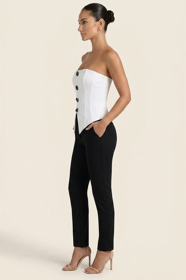 Button-Detail Strapless Top - White - Side