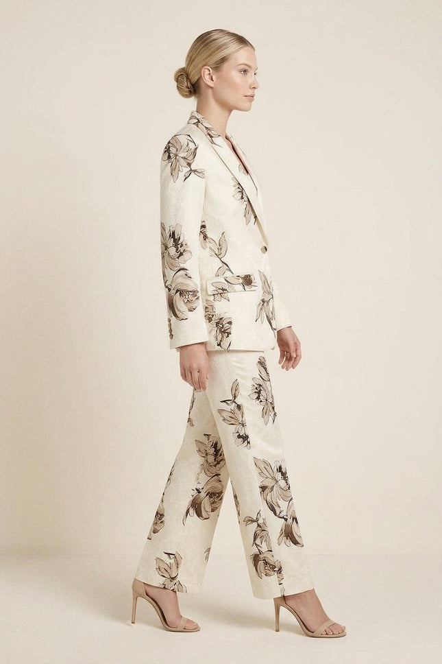 Floral Single-Breasted Suit - White Beige - Side