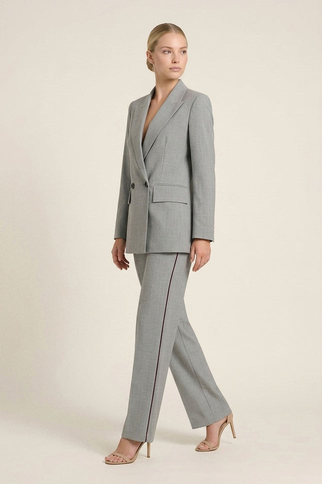 Pinstripe Double-Breasted Wool Suit - Grey - Side