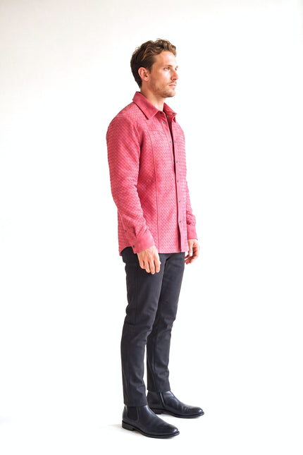 Men's Woven Leather Shirt - Pink