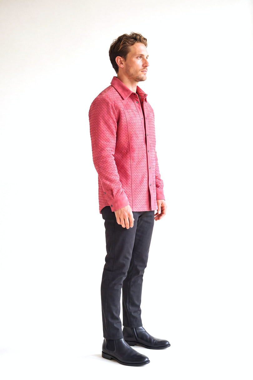 Men's Woven Leather Shirt - Pink