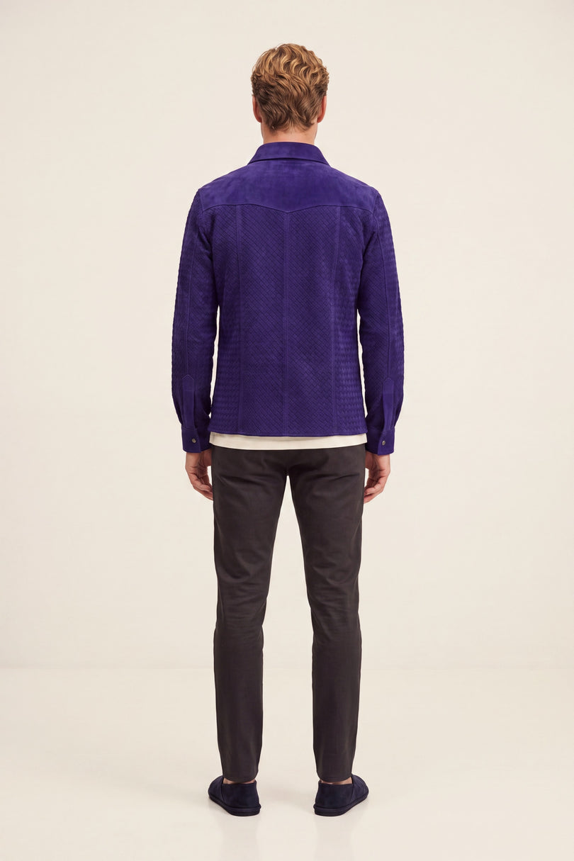 Men's Woven Leather Shirt - Cobalt