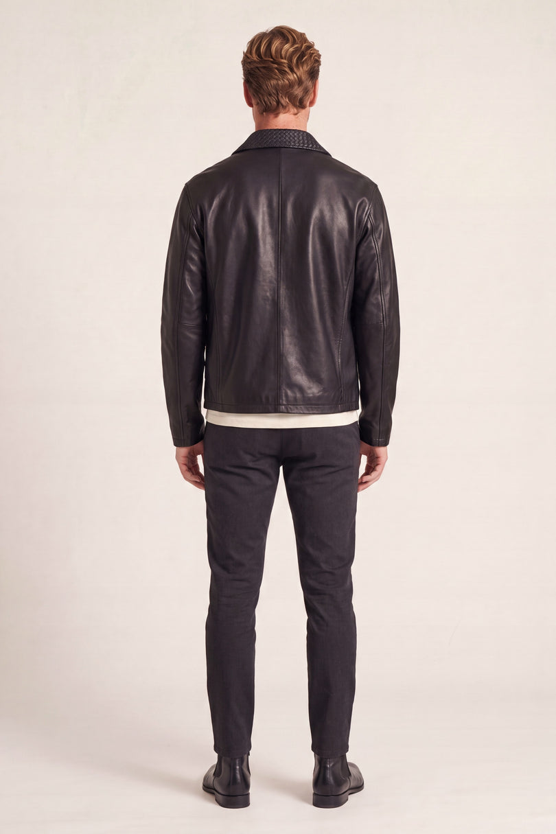 Woven Collar Blouson - Black