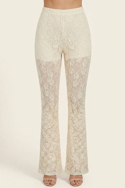 Lace Flare Pants - Beige - Front