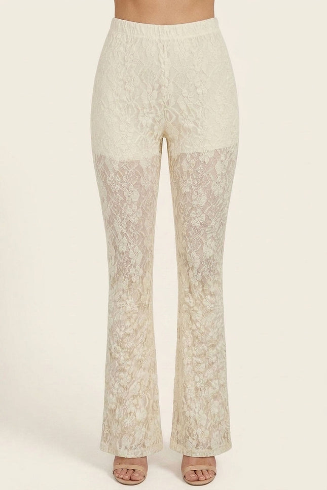 Lace Flare Pants - Beige - Front