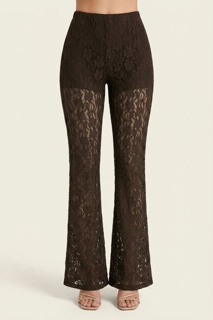 Allover Lace Flare Pants - Brown - Front