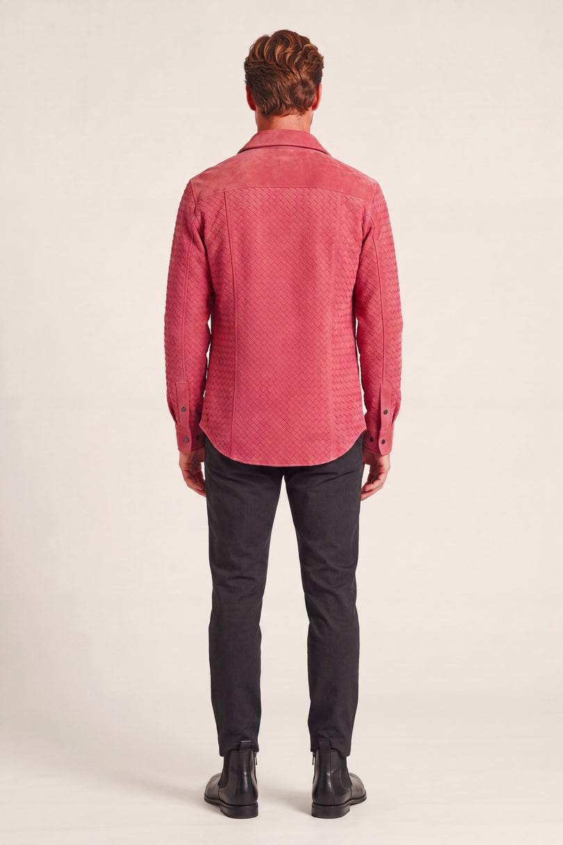 Men's Woven Leather Shirt - Pink