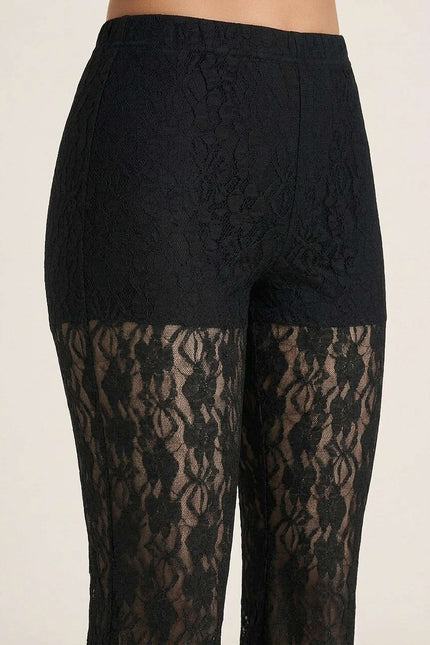 Allover Lace Flare Pants - Black - Lace detail